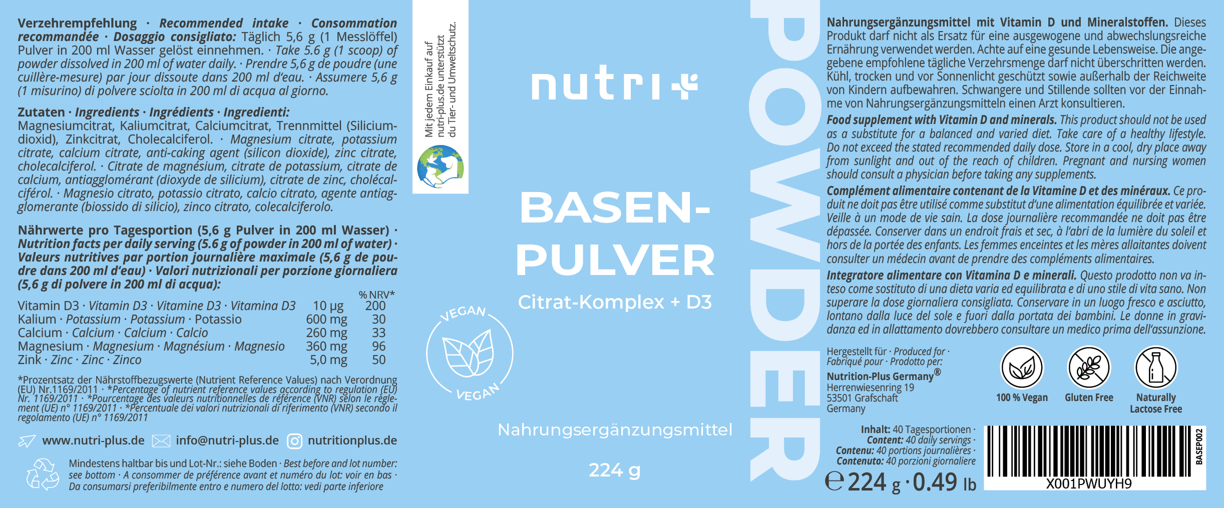 Alkalizing powder - vital substances for acid-base balance