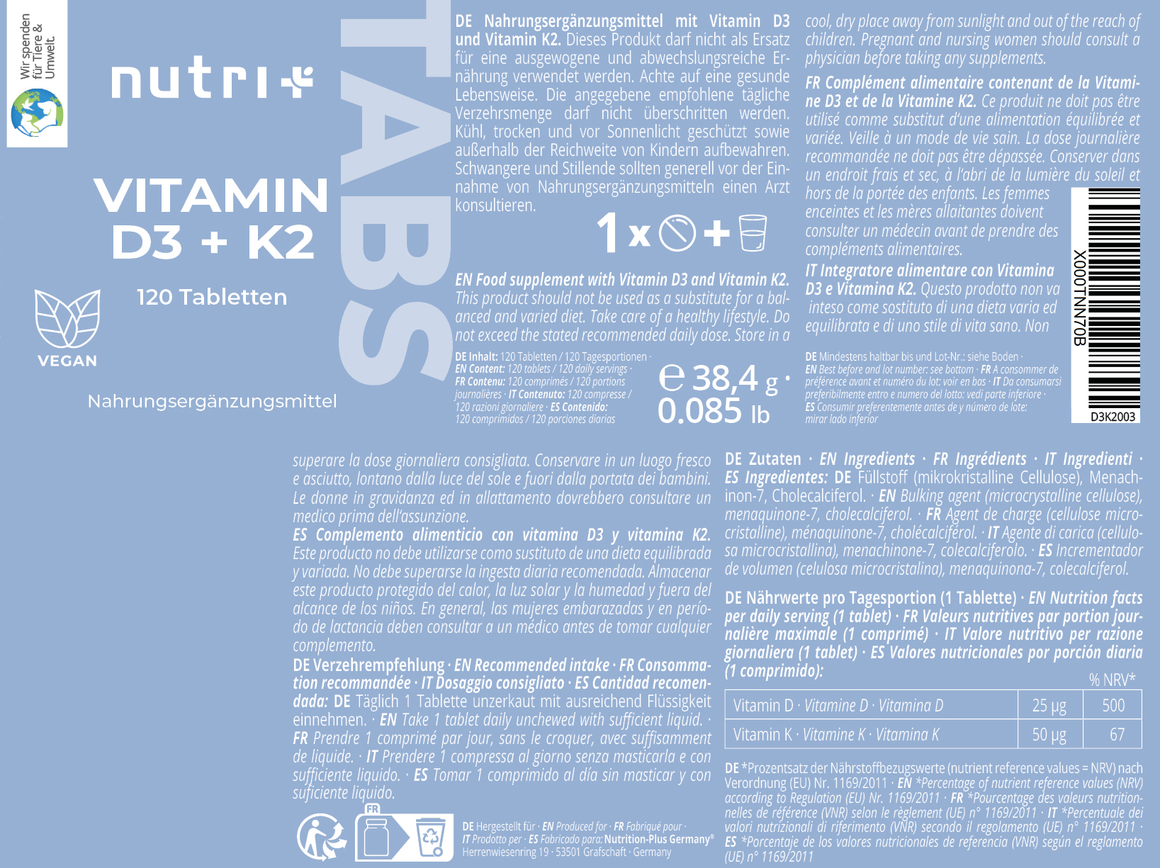 Vitamin D3 + K2 Depot Tabletten